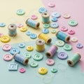 In pastel colors are arranged alongside an assortment of buttons Royalty Free Stock Photo