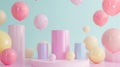 pastel colors cylinder product podium with balloons Royalty Free Stock Photo