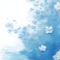 Lovely Floral Background Sheet Blue and White Flowers Watercolors on White Background AI Generated