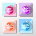 Pastel Colors Gentle Christmas Greeting Cards, Posters, Banners or Party Invitation Template Set. Vector Realistic Xmas