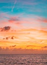 Pastel colors ocean sunset, warm and cyan clouds sky Royalty Free Stock Photo