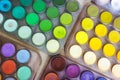 Pastel colors in a plastic round palette.