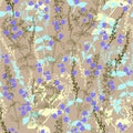 Pastel colors seamless pattern with wild grasses in flat style on craft paper.