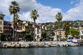 Pastel-coloured buildings in Santa Margherita Ligure, Genoa, Italy.