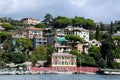 Pastel-coloured buildings in Santa Margherita Ligure, Genoa, Italy.