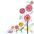 Pastel coloured spring flowers. Decorative floral greeting card. Hand drawn flowers vector illustration Royalty Free Stock Photo