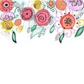 Pastel coloured spring flowers greeting card. Decorative colorful floral vector background