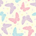 Pastel colourful floral textured butterflies on light vector seamless trendy pattern background Royalty Free Stock Photo