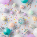 Pastel confectionery medley celebration on marble backdrop, delicate and vibrant Royalty Free Stock Photo
