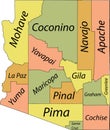 Pastel counties map of Arizona, USA