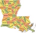 Pastel counties map of Louisiana, USA