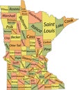 Pastel counties map of Minnesota, USA Royalty Free Stock Photo