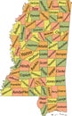 Pastel counties map of Mississippi, USA Royalty Free Stock Photo