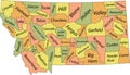 Pastel counties map of Montana, USA