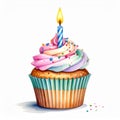 Pastel Cupcake with Birthday Candle and Sprinkles Royalty Free Stock Photo