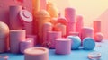 Pastel cylinders and spheres in a dreamlike arrangement, illuminated by soft light, creating a visually appealing composition of Royalty Free Stock Photo