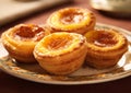 Pastel de nata dessert on plate.Macro.AI Generative