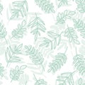 Pastel doodle seamless pattern of hand drawn branch with cute leaves vector background design