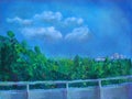 Pastel Drawing Of A View From A Balcony