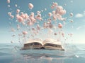 Pastel Dreams: An Open Book Amidst Pastel Pink Clouds