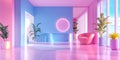 Pastel Dreamscape Interior: A Harmonious Blend of Pink and Blue Hues in a Light-Filled, Modern Space Royalty Free Stock Photo