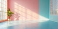Pastel Dreamscape Interior: A Harmonious Blend of Pink and Blue Hues in a Light-Filled, Modern Space Royalty Free Stock Photo
