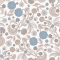 Pastel earth tone seamless pattern of stylised flowers on white background.