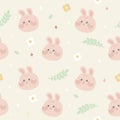 Pastel.Easter day.Seamless pattern of face rabbit with flower Royalty Free Stock Photo