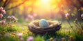 Pastel Easter Egg in Nest A Long Exposure Celebration of Springs Arrival Soft Delicate Colors Capture the Joyful Royalty Free Stock Photo