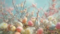 Pastel Easter Eggs Amidst Soft Spring Blossoms