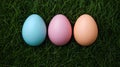 Pastel Easter Eggs on Green Grass: A Springtime Delight Royalty Free Stock Photo