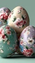 Pastel Easter Eggs on Light Green Background with Floral Patterns Royalty Free Stock Photo