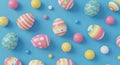 Pastel Easter Eggs and Spheres Pattern on Blue Background Royalty Free Stock Photo