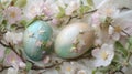 Pastel Easter eggs and spring apple blossoms Royalty Free Stock Photo