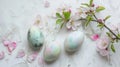 Pastel Easter eggs and spring apple blossoms Royalty Free Stock Photo