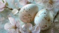 Pastel Easter eggs and spring apple blossoms Royalty Free Stock Photo