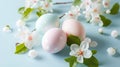 Pastel Easter eggs and spring apple blossoms Royalty Free Stock Photo