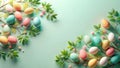Pastel easter eggs and spring blossoms on a mint background a festive springtime design. Generative AI Royalty Free Stock Photo