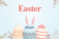 Pastel Easter Greeting Card Vector with Decorated Eggs and Bunny Ears, Clean Minimal Design Royalty Free Stock Photo