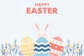 Pastel Easter Greeting Card Vector with Decorated Eggs and Bunny Ears, Clean Minimal Design Royalty Free Stock Photo