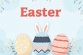 Pastel Easter Greeting Card Vector with Decorated Eggs and Bunny Ears, Clean Minimal Design Royalty Free Stock Photo