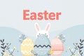 Pastel Easter Greeting Card Vector with Decorated Eggs and Bunny Ears, Clean Minimal Design Royalty Free Stock Photo
