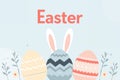 Pastel Easter Greeting Card Vector with Decorated Eggs and Bunny Ears, Clean Minimal Design Royalty Free Stock Photo