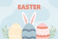 Pastel Easter Greeting Card Vector with Decorated Eggs and Bunny Ears, Clean Minimal Design Royalty Free Stock Photo
