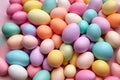 Pastel Easter Palette. A visually pleasing composition featuring a gradient of pastel-colored Easter decorations such as