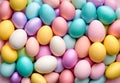 Pastel Easter Palette. A visually pleasing composition featuring a gradient of pastel-colored Easter decorations such as