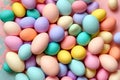 Pastel Easter Palette. A visually pleasing composition featuring a gradient of pastel-colored Easter decorations such as