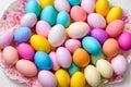 Pastel Easter Palette. A visually pleasing composition featuring a gradient of pastel-colored Easter decorations such as