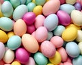 Pastel Easter Palette. A visually pleasing composition featuring a gradient of pastel-colored Easter decorations such as