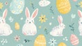 Pastel Easter Seamless Pattern Background with bunnies and eggs Royalty Free Stock Photo